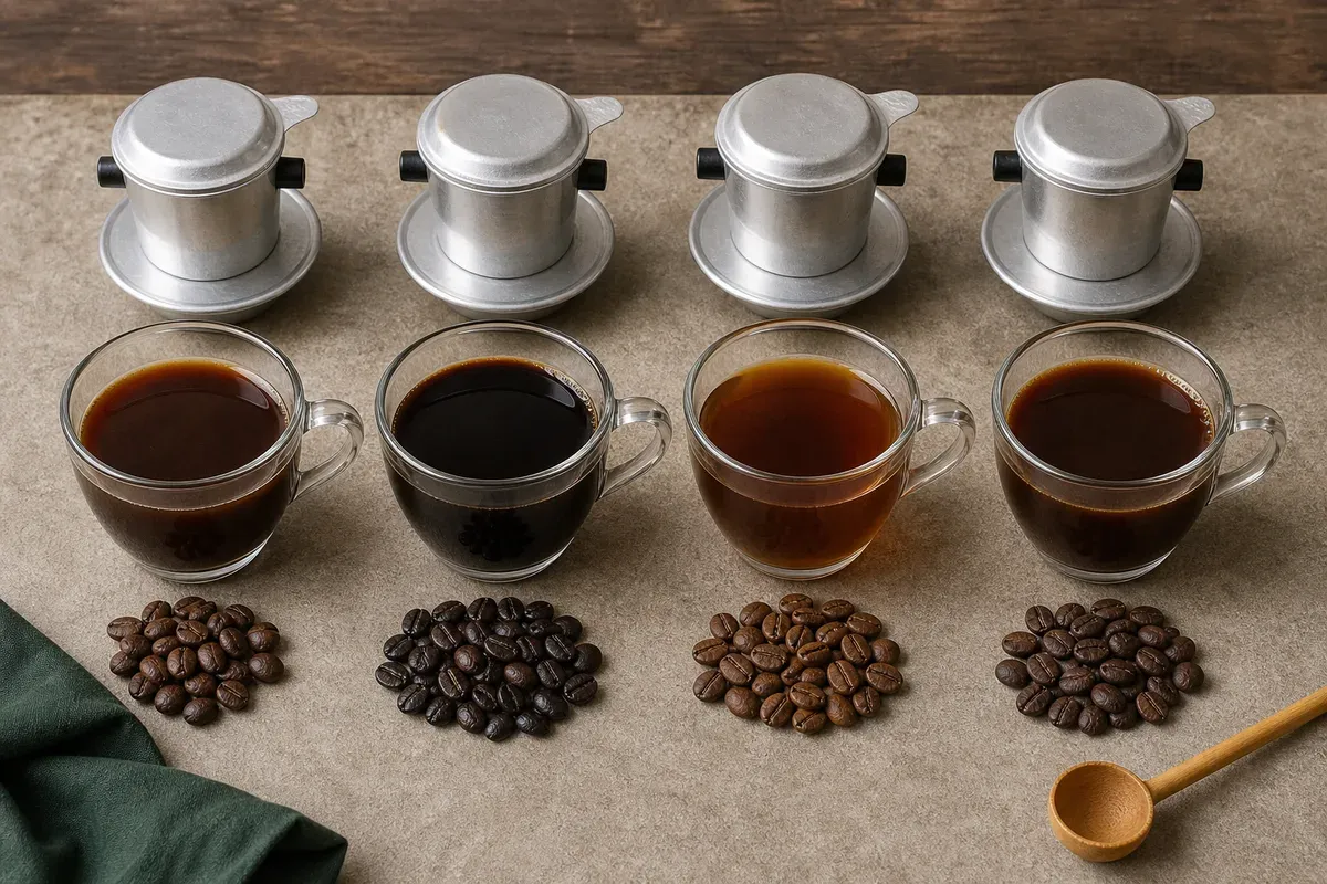 Illustrative comparison of four Vietnamese phin coffees made with Robusta, Arabica and a blend